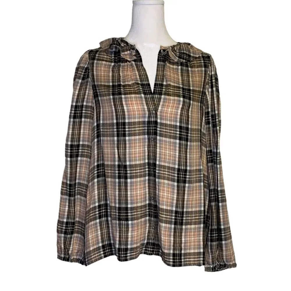 Point Sur J. Crew plaid long sleeve button down flannel shirt size S